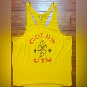 Vintage 90s Gold’s Gym Stringer Tank Top Yellow USA Made Men’s Sz L NWOT